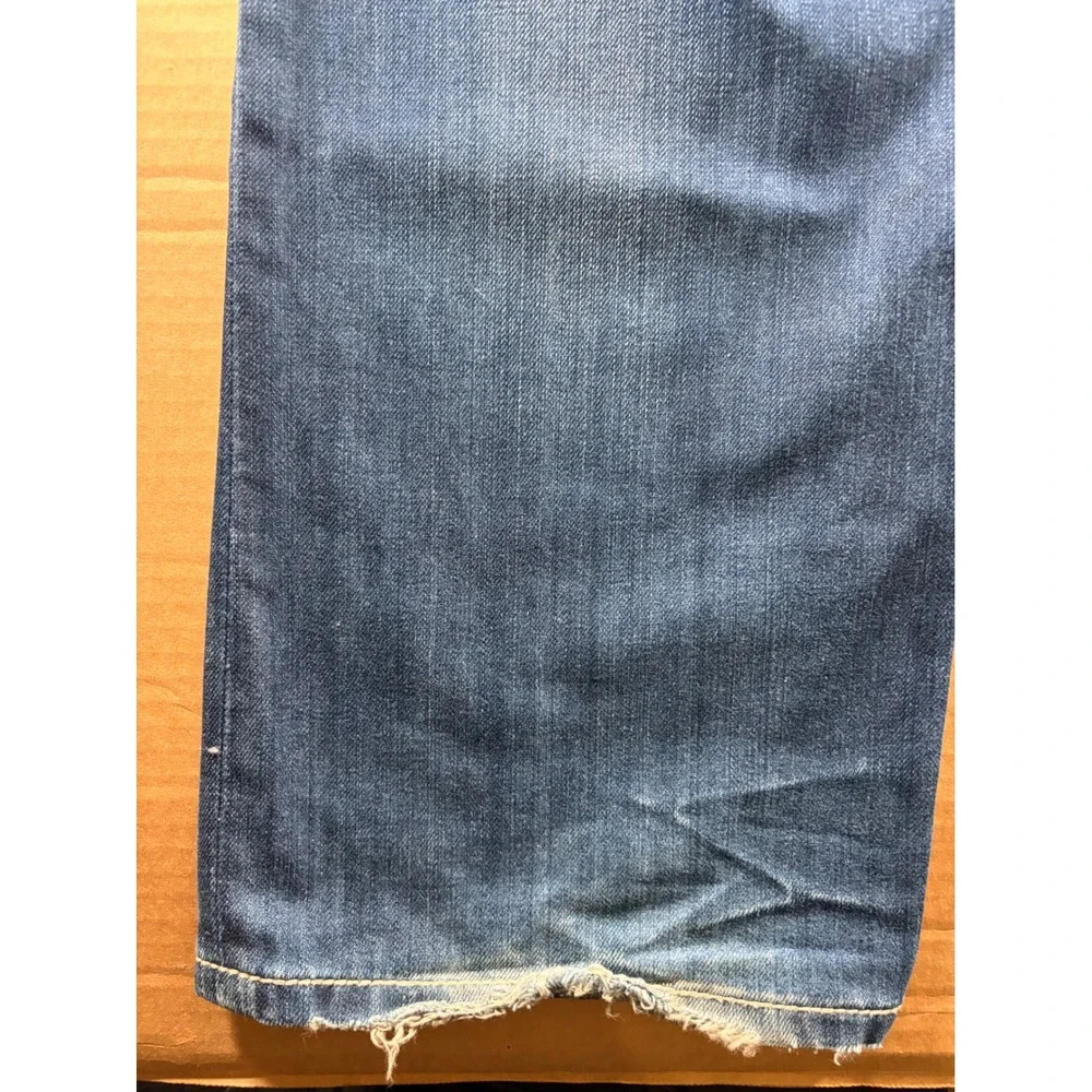 Rock Revival Curtis Straight Jeans Mens 36 Blue Distressed Thick Stitch Denim